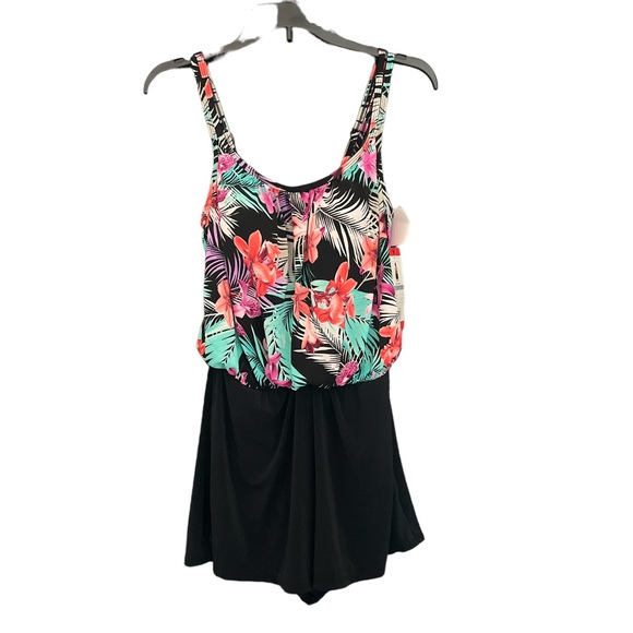 LITTEL BLACK SWIMDRESS Romper Black Turquoise Blue - MEDIUM - NWT - Picture 3 of 4